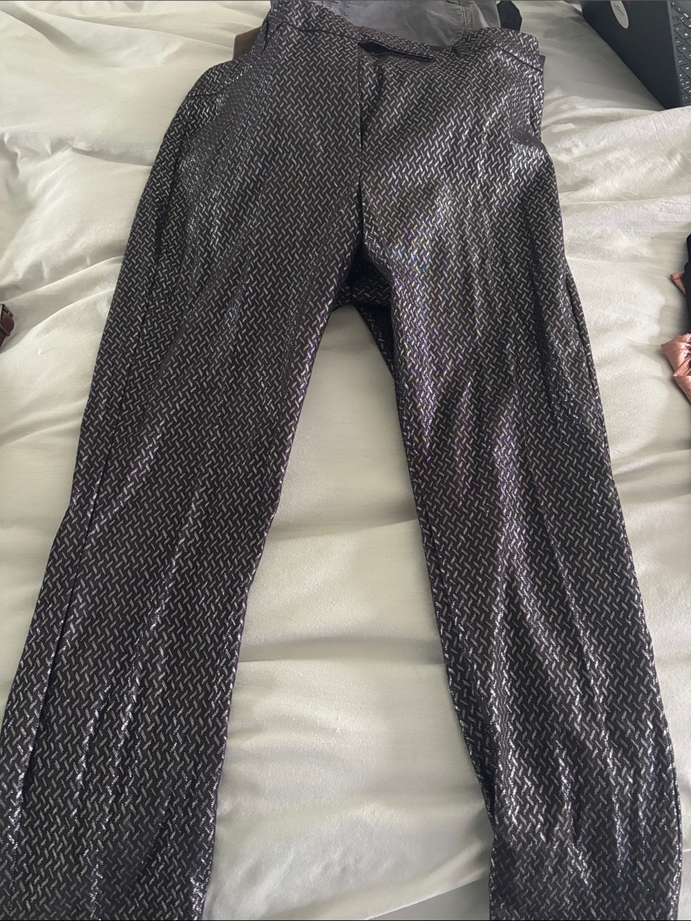 Men's Black Metallic Patterned Stretch Pants